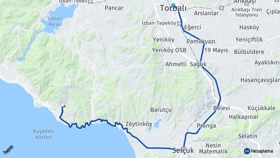 İzmir Torbalı Özdere Cumhuriyet Menderes Arası Kaç Km - Yol Haritası
