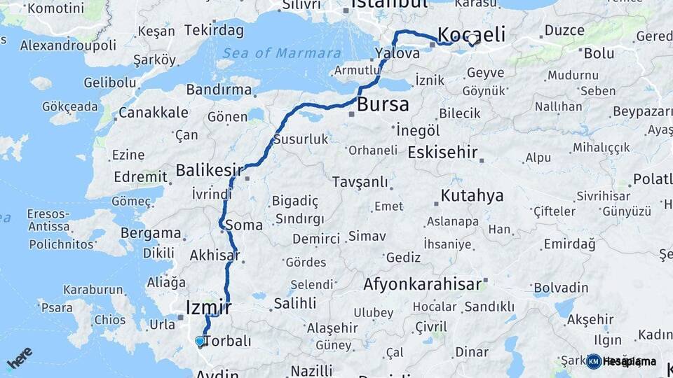 İzmir Torbalı Sakarya Arası Kaç Km - Yol Haritası