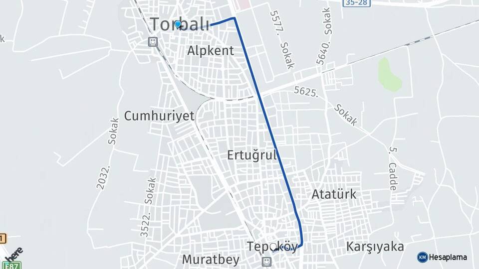 İzmir Torbalı Tepeköy Torbalı Arası Kaç Km - Yol Haritası