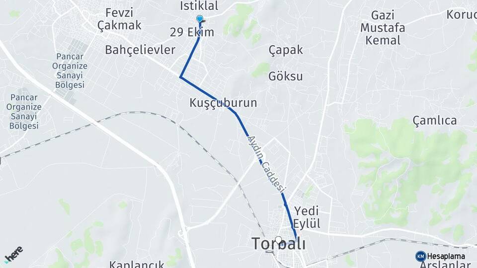 İzmir Torbalı Yazıbaşı Torbalı Arası Kaç Km - Yol Haritası