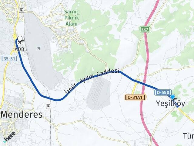 Yeşilköy Adnan Menderes Havalimanı Arası Kaç Km - Yol Tarifi