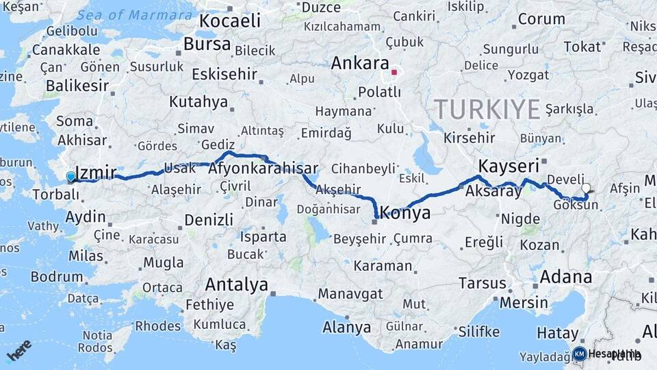 İzmir Tufanbeyli Adana Arası Kaç Km - Yol Haritası