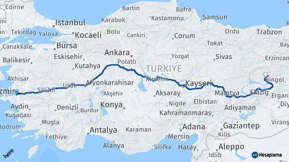 İzmir Tunceli Arası Kaç Km - Yol Haritası
