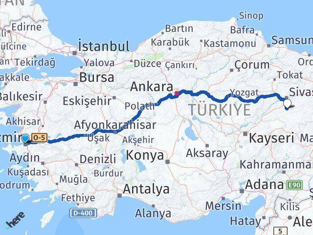 İzmir Ulaş Sivas Arası Kaç Km - Yol Haritası