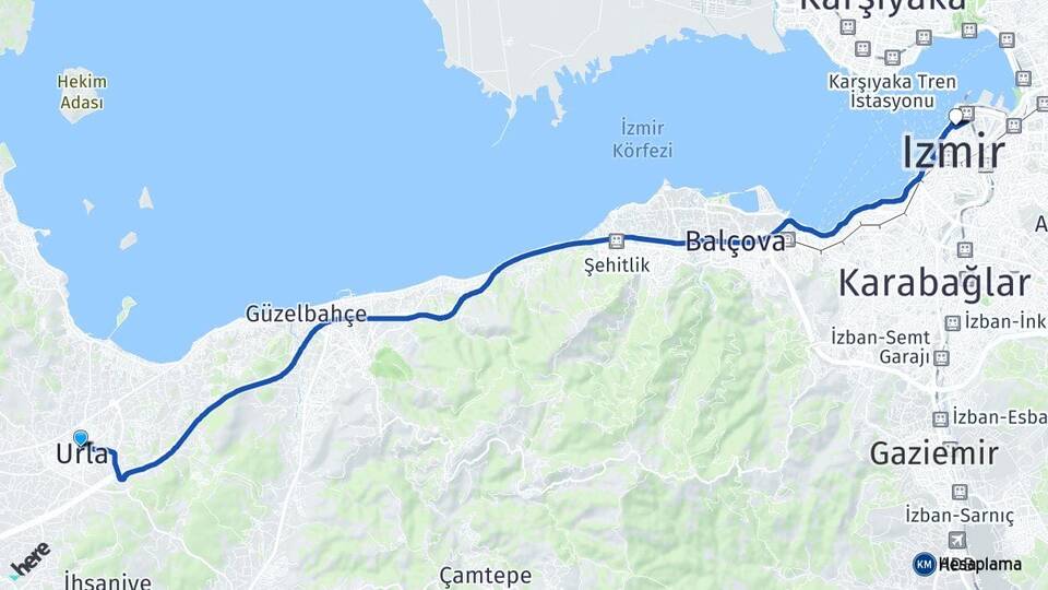 İzmir Urla Alsancak Konak Arası Kaç Km - Yol Haritası