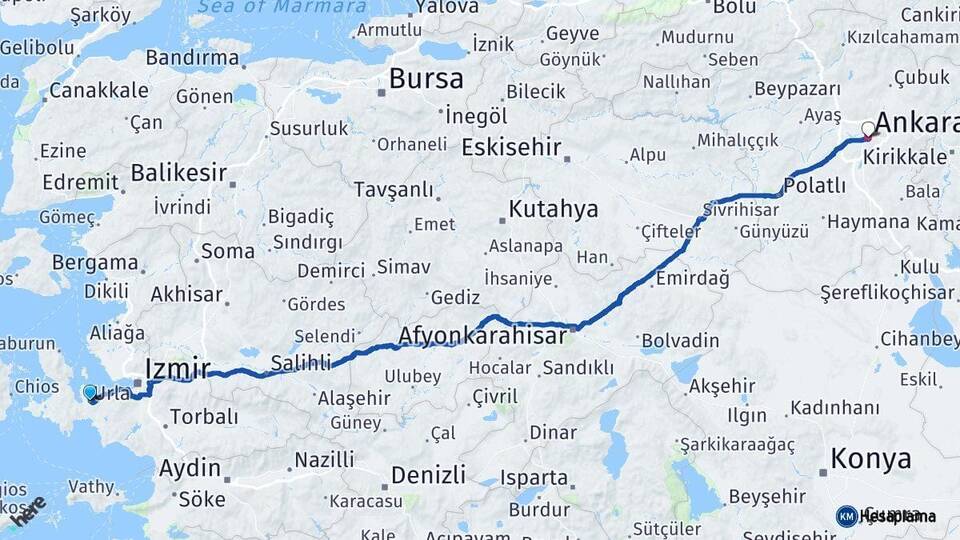 İzmir Urla Ankara Arası Kaç Km - Yol Haritası