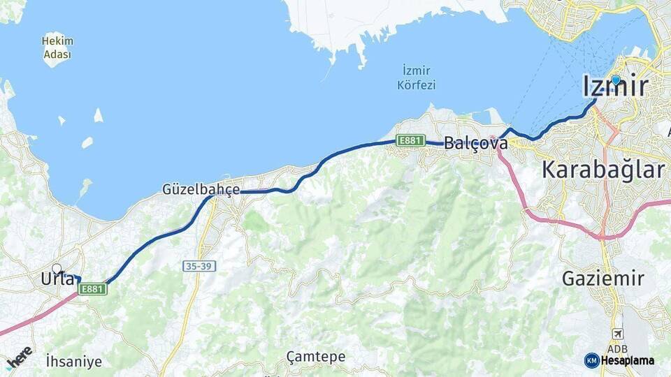 İzmir Urla Arası Kaç Km - Yol Haritası