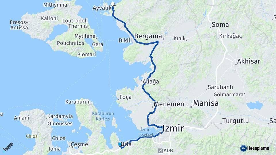 İzmir Urla Ayvalık Balıkesir Arası Kaç Km - Yol Haritası