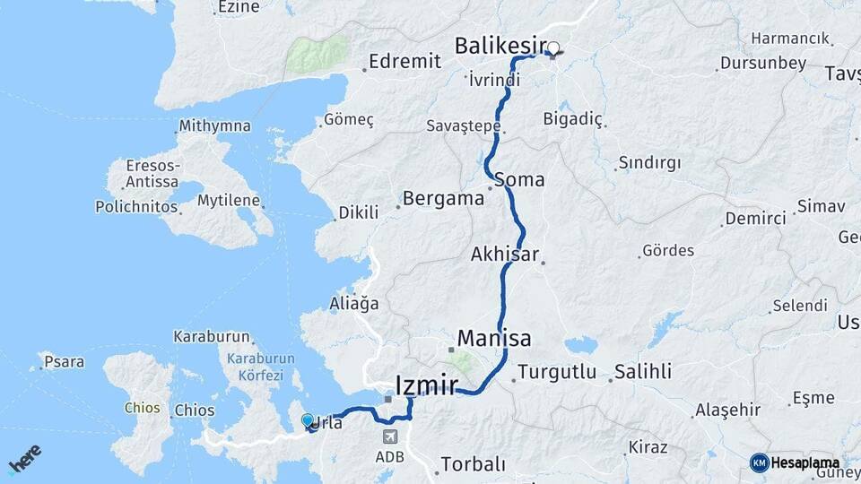 İzmir Urla Balıkesir Arası Kaç Km - Yol Haritası