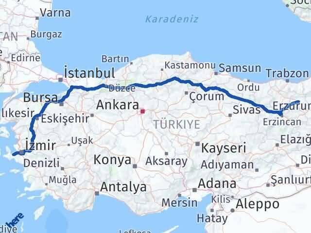 İzmir Urla Bayburt Arası Kaç Km - Yol Haritası