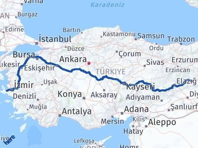 İzmir Urla Bingöl Arası Kaç Km - Yol Haritası