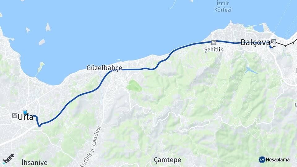 İzmir Urla Fahrettin Altay Karabağlar Arası Kaç Km - Yol Haritası