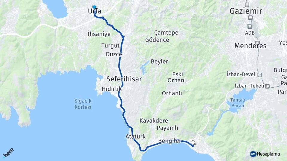 İzmir Urla Gümüldür Atatürk Menderes Arası Kaç Km - Yol Haritası
