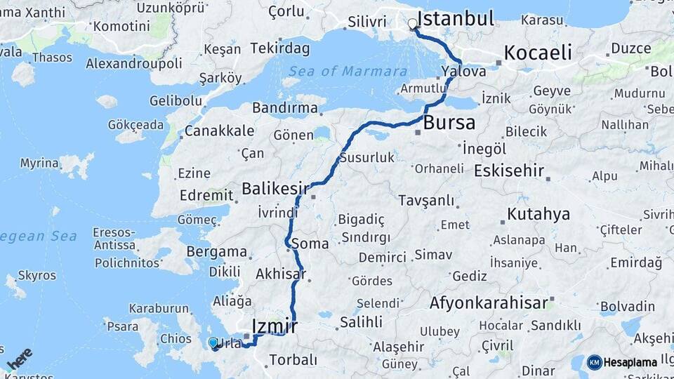 İzmir Urla İstanbul Arası Kaç Km - Yol Haritası