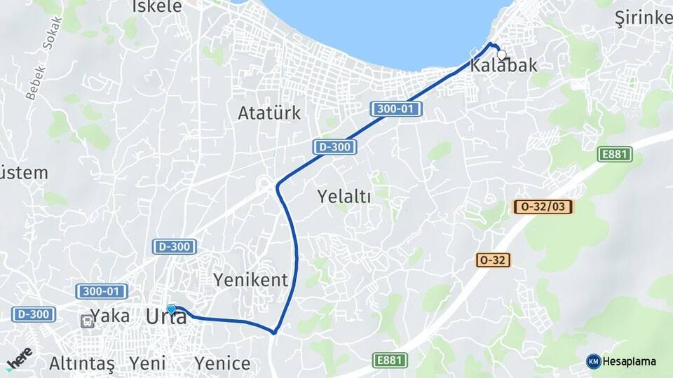 İzmir Urla Kalabak Urla Arası Kaç Km - Yol Haritası