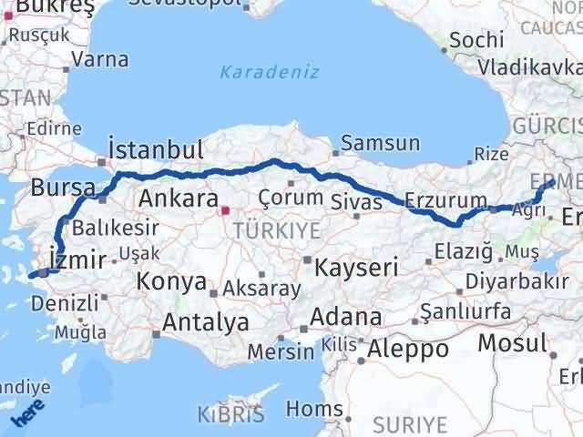 İzmir Urla Kars Arası Kaç Km - Yol Haritası