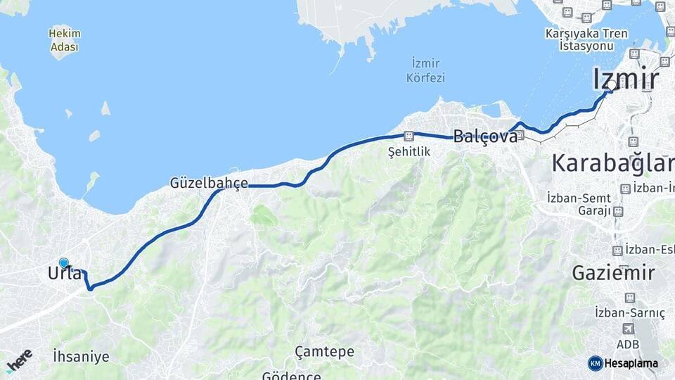 İzmir Urla Konak Arası Kaç Km - Yol Haritası