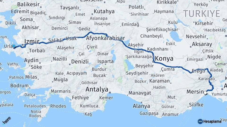 İzmir Urla Mersin Arası Kaç Km - Yol Haritası