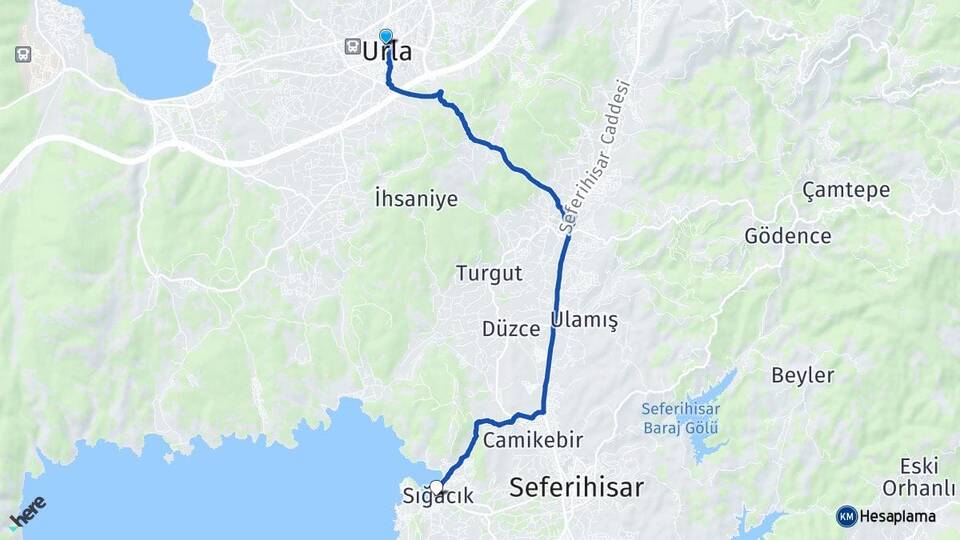 İzmir Urla Sığacık Seferihisar Arası Kaç Km - Yol Haritası