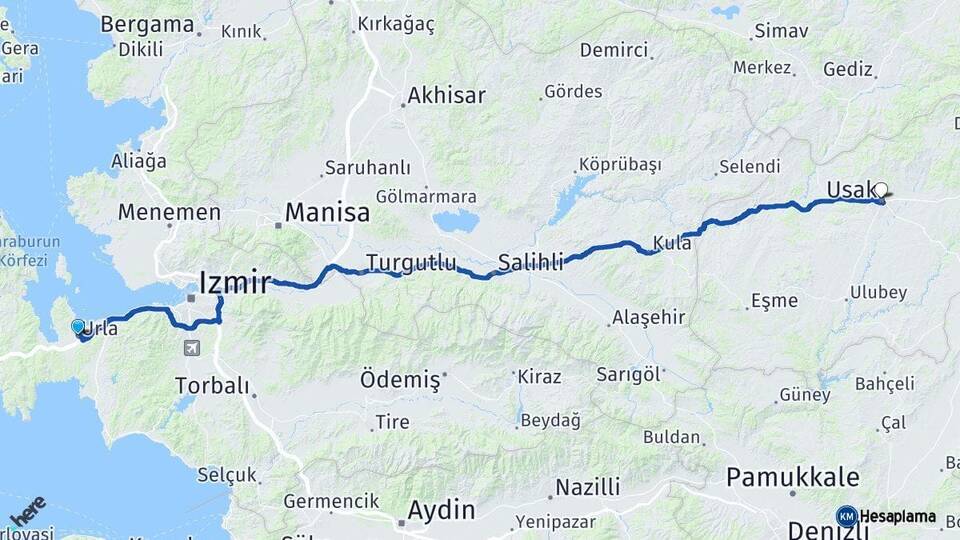 İzmir Urla Uşak Arası Kaç Km - Yol Haritası