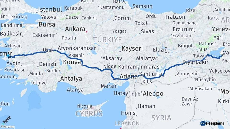 İzmir Urla Van Arası Kaç Km - Yol Haritası