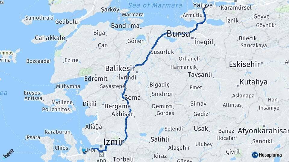 İzmir Urla Yalova Arası Kaç Km - Yol Haritası