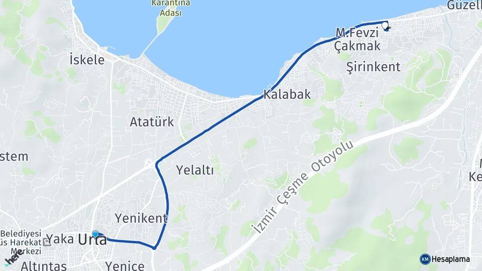 İzmir Urla Zeytinalanı Urla Arası Kaç Km - Yol Haritası