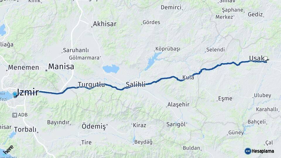 İzmir Uşak Arası Kaç Km - Yol Haritası
