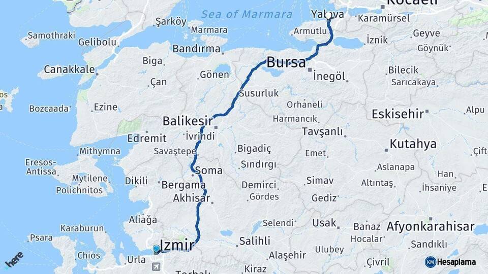 İzmir Yalova Arası Kaç Km - Yol Haritası