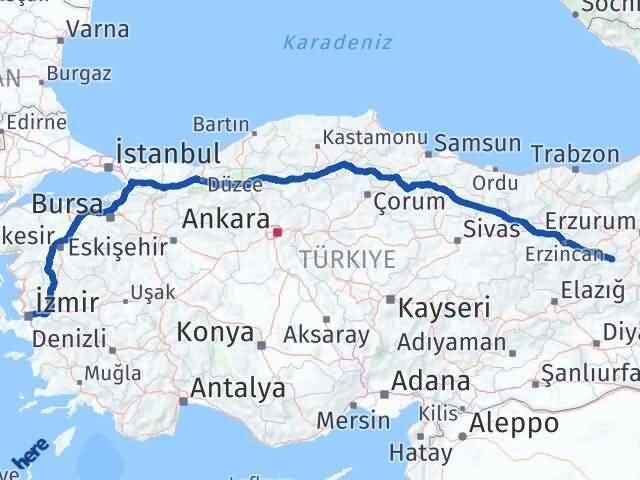 İzmir Yedisu Bingöl Arası Kaç Km - Yol Haritası
