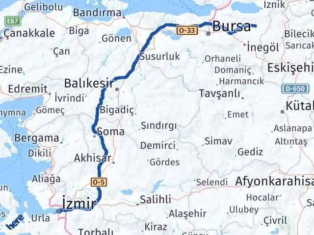 İzmir Yenişehir Bursa Arası Kaç Km - Yol Haritası