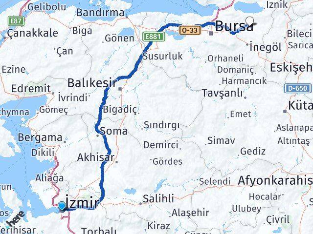 İzmir Yenişehir Havalimanı Arası Kaç Km - Yol Haritası
