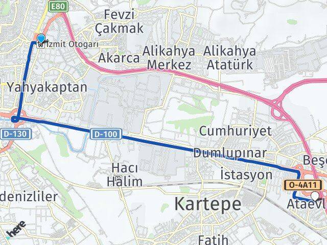 İzmit Otogarı Ataevler Arası Kaç Km - Yol Tarifi