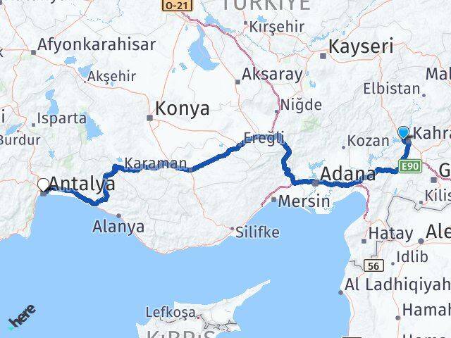 K.Maraş Sütçü İmam Üniversitesi Antalya Arası Kaç Km - Yol Tarifi
