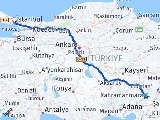 K.Maraş Sütçü İmam Üniversitesi İstanbul Arası Kaç Km - Yol Tarifi