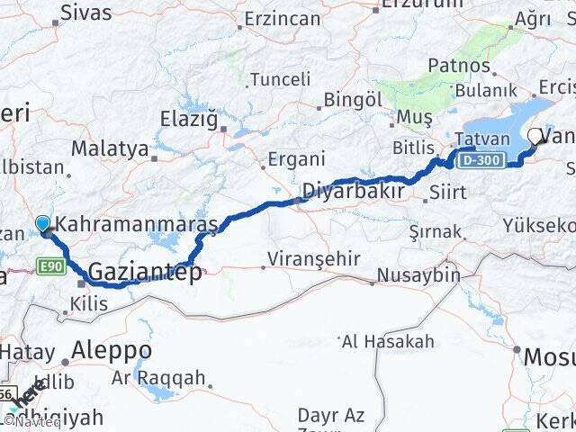 K.Maraş Sütçü İmam Üniversitesi Van Arası Kaç Km - Yol Tarifi