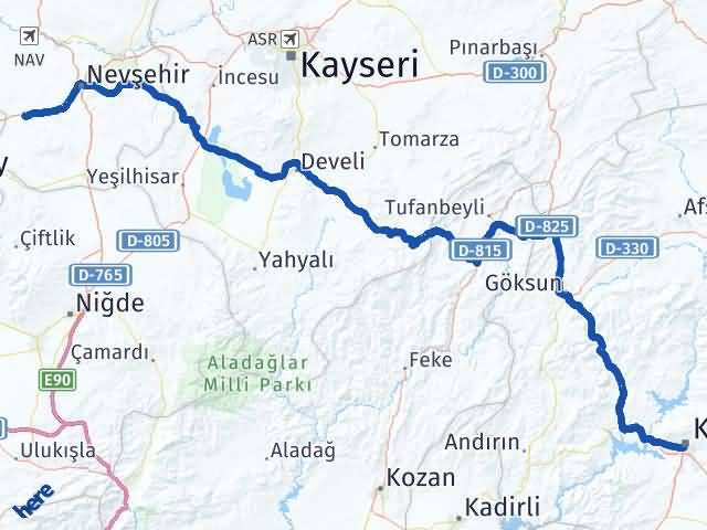 Kahramanmaraş Acıgöl Nevşehir Arası Kaç Km - Yol Haritası