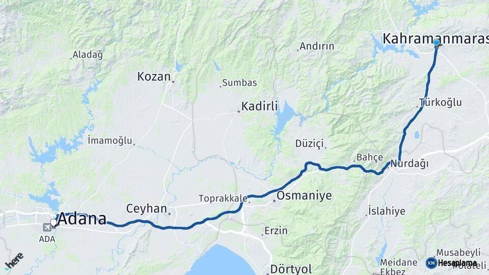 Kahramanmaraş Adana Arası Kaç Km - Yol Haritası