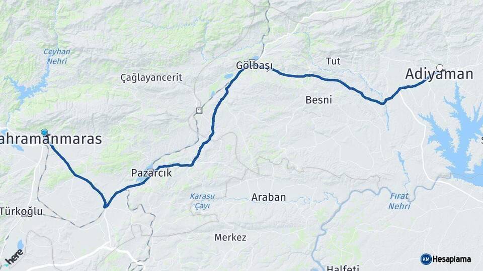 Kahramanmaraş Adıyaman Arası Kaç Km - Yol Haritası