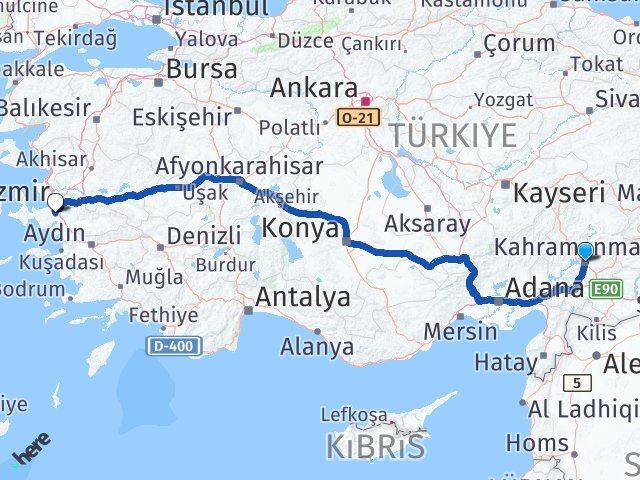 Kahramanmaraş Adnan Menderes Havalimanı Arası Kaç Km - Yol Haritası
