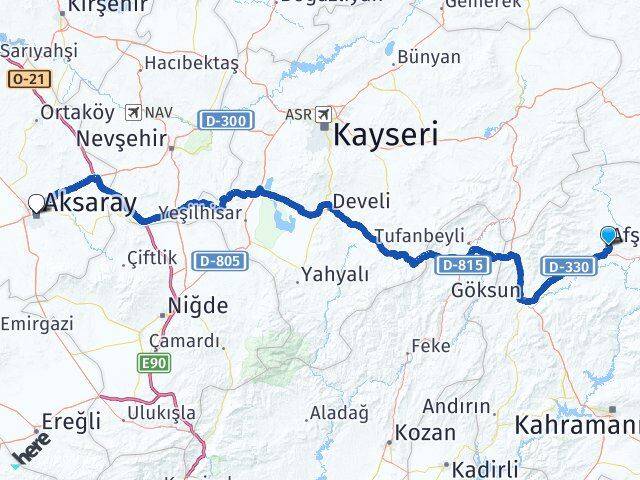 Kahramanmaraş Afşin Aksaray Arası Kaç Km - Yol Haritası