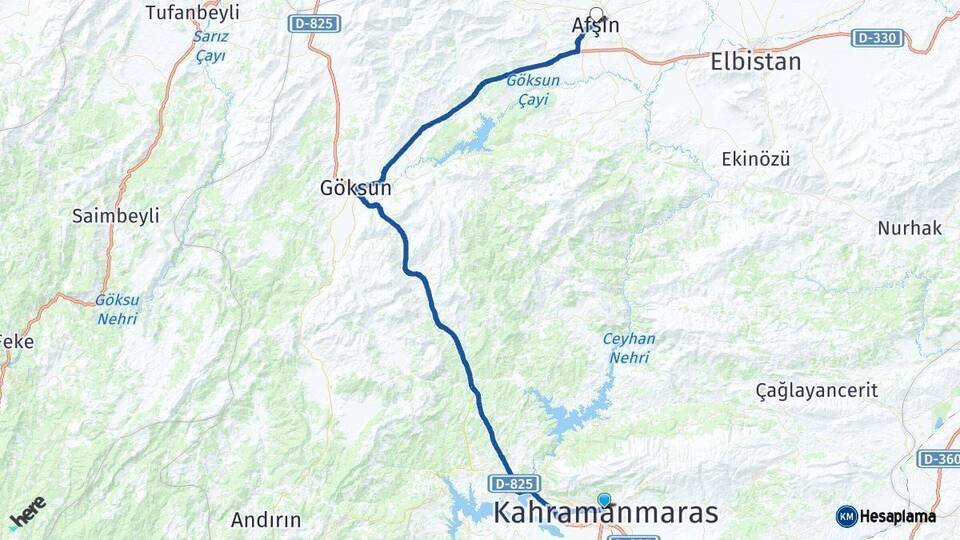 Kahramanmaraş Afşin Arası Kaç Km - Yol Haritası
