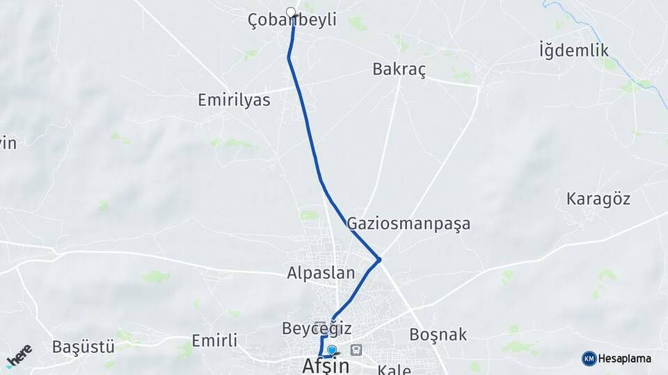 Kahramanmaraş Afşin Çobanbeyli Afşin Arası Kaç Km - Yol Haritası