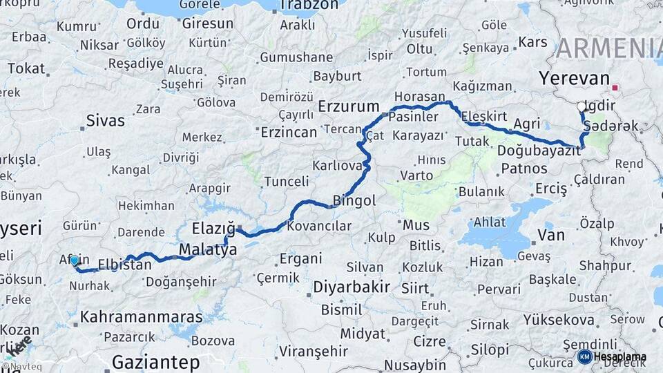Kahramanmaraş Afşin Iğdır Arası Kaç Km - Yol Haritası