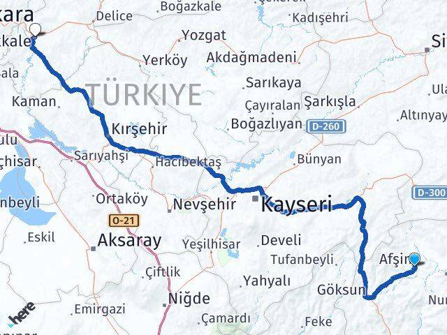 Kahramanmaraş Afşin Kırıkkale Arası Kaç Km - Yol Haritası