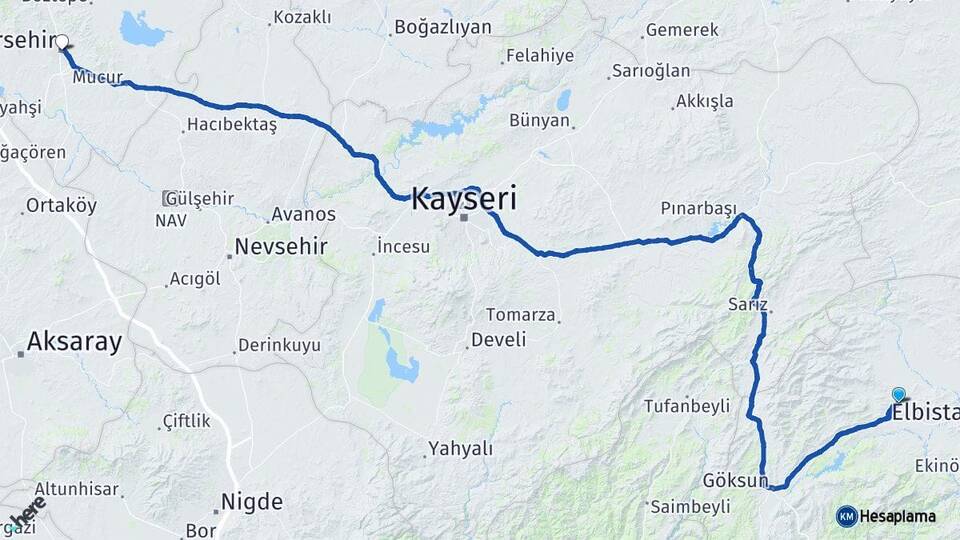 Kahramanmaraş Afşin Kırşehir Arası Kaç Km - Yol Haritası