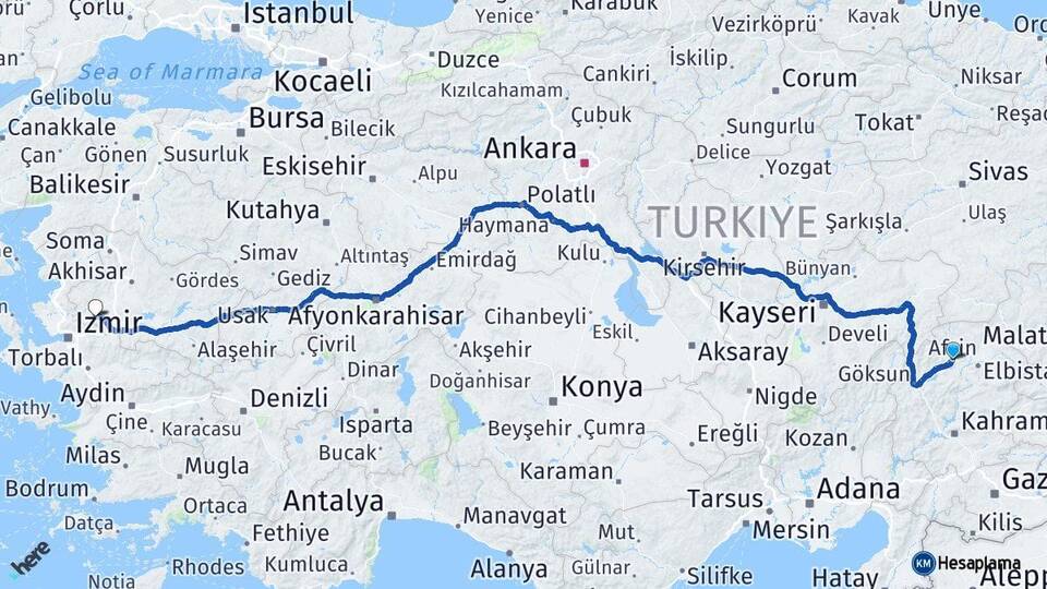 Kahramanmaraş Afşin Manisa Arası Kaç Km - Yol Haritası