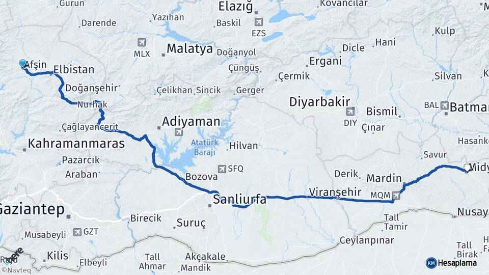 Kahramanmaraş Afşin Midyat Mardin Arası Kaç Km - Yol Haritası