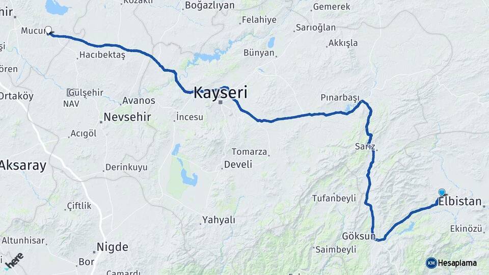 Kahramanmaraş Afşin Mucur Kırşehir Arası Kaç Km - Yol Haritası