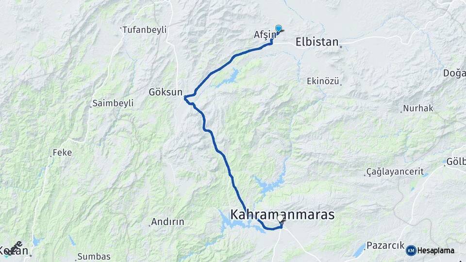 Kahramanmaraş Afşin Onikişubat Arası Kaç Km - Yol Haritası